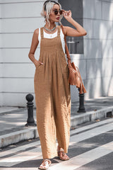 BEAUTIFUL I AM Texture Buttoned Wide Leg Pants Overalls