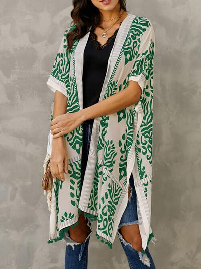 BEAUTIFUL I AM Printed Open Front Slit Cardigan