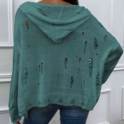 BEAUTIFUL I AM Distressed Slit Drop Shoulder Hooded Sweater