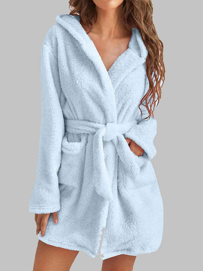 BEAUTIFUL I AM Tie Waist Hooded Robe