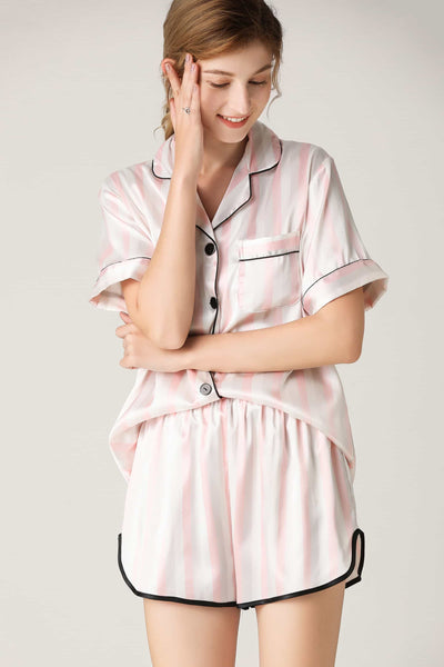 BEAUTIFUL I AM Lapel Collar Shirt and Shorts Lounge Set Sleep Wear