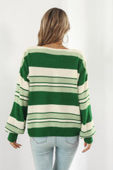 BEAUTIFUL I AM Striped V-Neck Dropped Shoulder Sweater