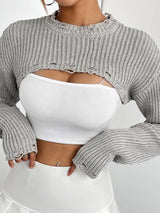 BEAUTIFUL I AM Distressed Long Sleeve Cropped Sweater