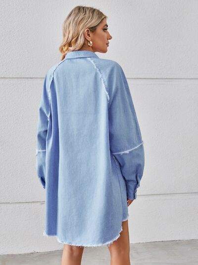 BEAUTIFUL I AM Raw Hem Button Up Denim Dress