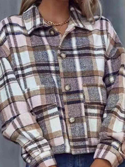 BEAUTIFUL I AM Plaid Collared Neck Button Down Jacket