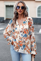 BEAUTIFUL I AM Floral Print Flounce Sleeve Blouse Shirt