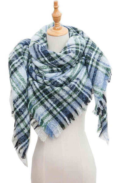 BEAUTIFUL I AM Plaid Raw Hem Polyester Scarf