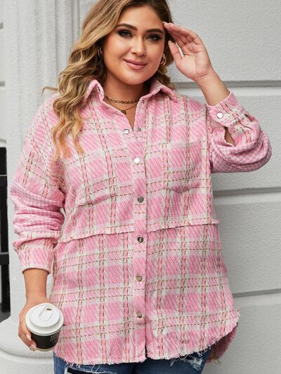 BEAUTIFUL I AM Plus Size Plaid Pocketed Snap Down Shirt