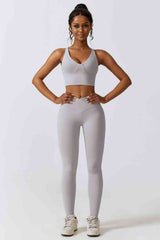 BEAUTIFUL I AM Crisscross Sports Bra and Leggings Active Wear Set