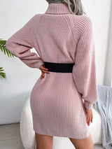 BEAUTIFUL I AM Decorative Button Turtleneck Sweater Dress