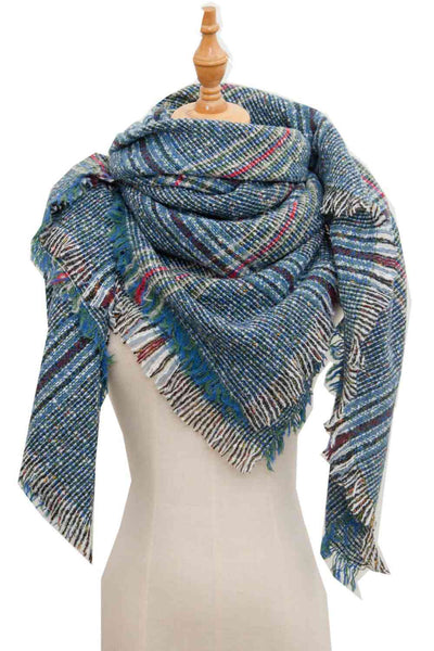 BEAUTIFUL I AM Plaid Raw Hem Polyester Scarf