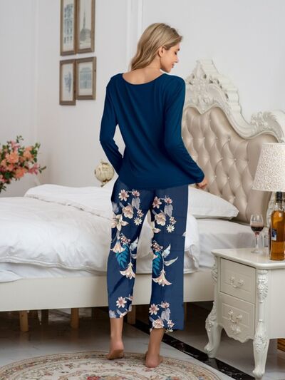 BEAUTIFUL I AM Round Neck Top and Printed Pants Lounge Sleep Wear Set