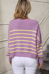 BEAUTIFUL I AM Striped Dropped Shoulder Round Neck Pullover Sweater