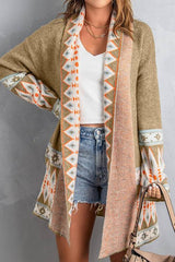 BEAUTIFUL I AM Geometric Open Front Long Sleeve Cardigan