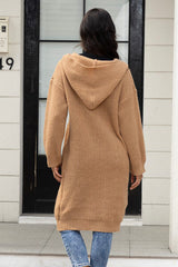 BEAUTIFUL I AM Button Up Long Sleeve Hooded Cardigan with Pockets