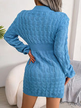 BEAUTIFUL I AM Cable-Knit Round Neck Mini Wrap Sweater Dress