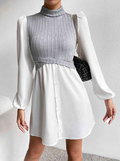 BEAUTIFUL I AM Turtleneck Puff Sleeve Mini Dress