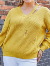 BEAUTIFUL I AM Plus Size Distressed Cutout Dropped Shoulder Sweater