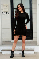 BEAUTIFUL I AM Cable-Knit Round Neck Long Sleeve Mini Sweater Dress