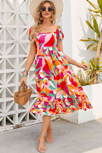 BEAUTIFUL I AM Printed Square Neck Short Sleeve Dress