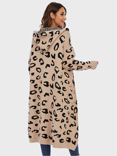 BEAUTIFUL I AM Leopard Hooded Cardigan with Pockets