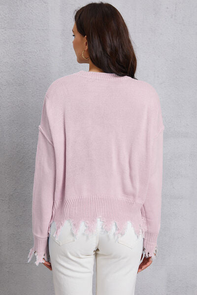 BEAUTIFUL I AM Lip Fringe Round Neck Sweater