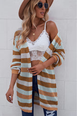 BEAUTIFUL I AM Full Size Striped Long Sleeve Openwork Cardigan