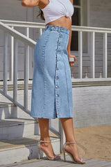 BEAUTIFUL I AM Button Fly Split Denim Skirt Dress