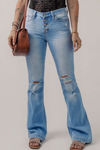 BEAUTIFUL I AM Button-Fly Distressed Flare Jeans