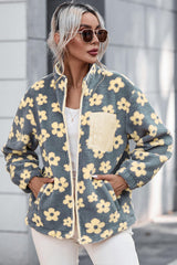 BEAUTIFUL I AM Pocketed Floral Mock Neck Jacket