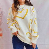 BEAUTIFUL I AM Heart Pattern Long Sleeve Sweater