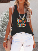 BEAUTIFUL I AM Full Size Letter Graphic Scoop Neck Tank Shirt