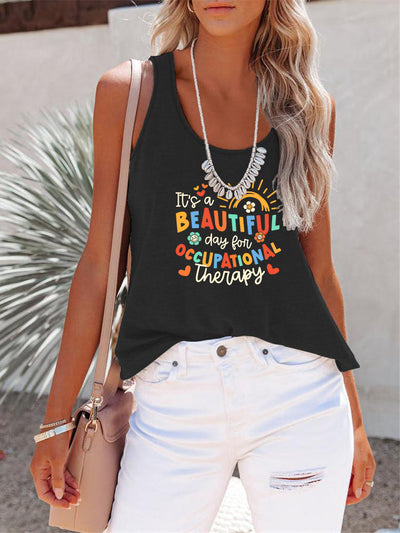 BEAUTIFUL I AM Full Size Letter Graphic Scoop Neck Tank Shirt