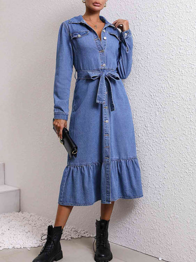 BEAUTIFUL I AM Collared Neck Button Down Denim Dress