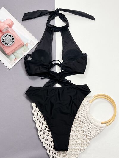 BEAUTIFUL I AM Cutout Halter Neck One-Piece Swimwear Swim Set