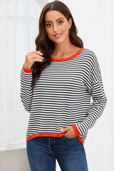 BEAUTIFUL I AM Striped Round Neck Drop Shoulder Shirt