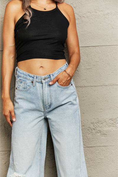 BEAUTIFUL I AM Distressed Wide Leg Jeans