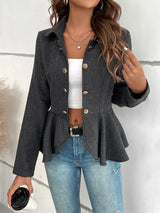 BEAUTIFUL I AM Ruffle Hem Collared Blazer Jacket