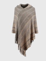 BEAUTIFUL I AM Striped Fringe Hem Hooded Poncho