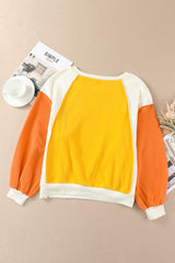 BEAUTIFUL I AM Round Neck Dropped Shoulder Color Block Sweatshirt