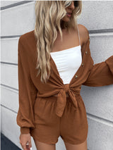 BEAUTIFUL I AM Button Down Cardigan and Shorts Set