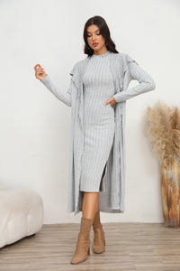 BEAUTIFUL I AM Slit Dress and Longline Cardigan Set