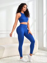 BEAUTIFUL I AM Round Neck Sport Tank and Leggings Active Wear Set