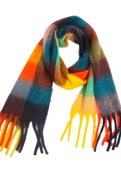 BEAUTIFUL I AM Plaid Fringe Detail Polyester Scarf