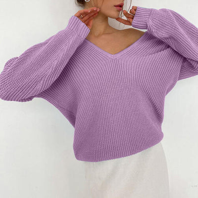 BEAUTIFUL I AM V-Neck Dropped Shoulder Long Sleeve Sweater