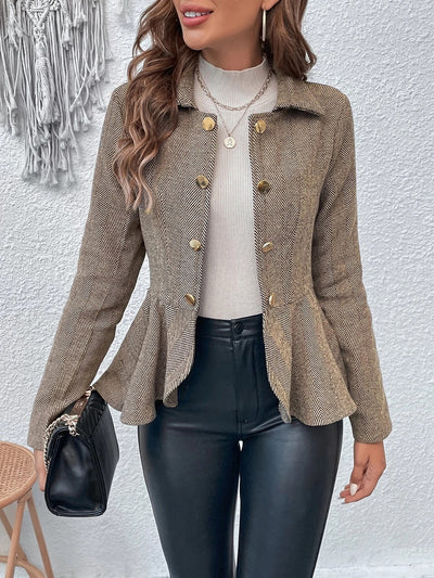 BEAUTIFUL I AM Ruffle Hem Collared Blazer Jacket