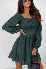 BEAUTIFUL I AM Square Neck Ruffle Hem Dress