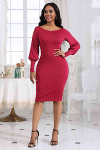 BEAUTIFUL I AM Boat Neck Lantern Sleeve Dress