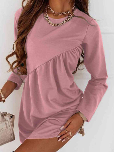 BEAUTIFUL I AM Ruched Round Neck Long Sleeve Dress