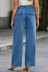 BEAUTIFUL I AM Buttoned Wide Leg Jeans with Pockets